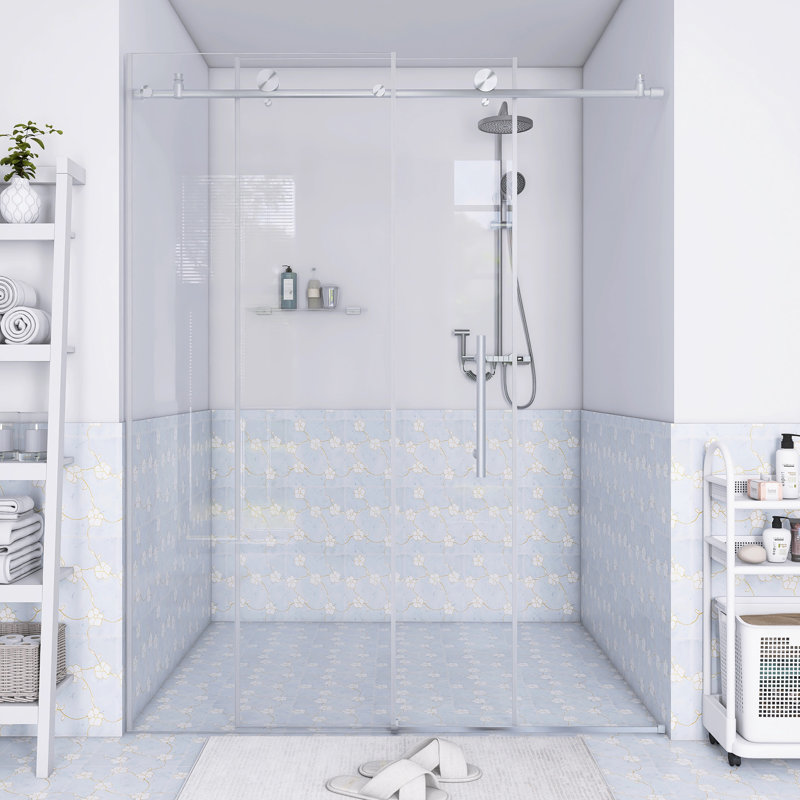 76"H x 56"-60"W Frameless Stainless Steel Sliding Shower Door, Brushed Gold
