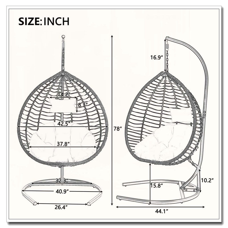 Foldable Hanging Egg Chair with Stand: HDPE Wicker, Removable Headrest & 330 lbs Capacity, Beige, Black