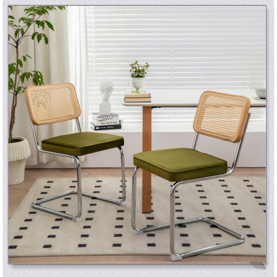 Ensemble de 2 chaises de salle à manger élégantes en velours de rotin de style Mid-Century moderne pour le confort et le style