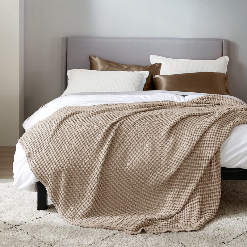 Bedsure 279gsm Cotton & Rayon from Bamboo Waffle Blanket GentleSoft™️, Queen, Warm Taupe