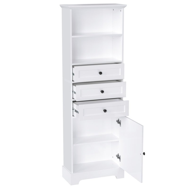 Tall Storage Cabinet With 3 Drawers And Adjustable Shelves For Bathroom, Study, Office And Interior, MDF Board With Painted Finish