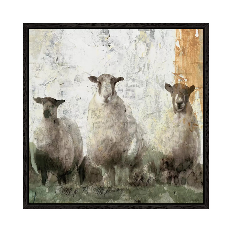 Three Sheep 1 Piece Painting on Canvas, 93.98cm H x 93.98cm W x 3.81cm D, Black Floater Framed