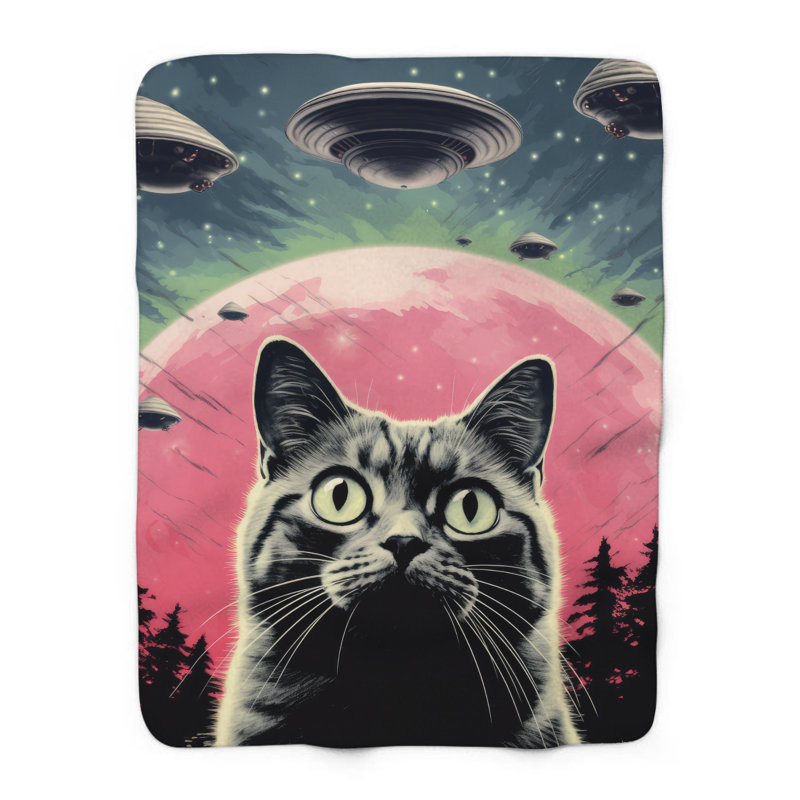 «Alien Observer Cat» - couverture en sherpa de qualité supérieure - reproduction d'art luxueuse, Lit simple