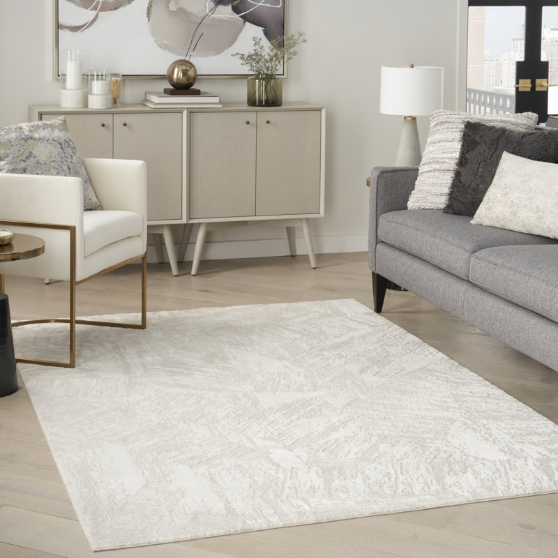 Tapis d'intérieur moderne ivoire d'intérieur, Rectangle 5 pi 3 po x 7 pi 3 po