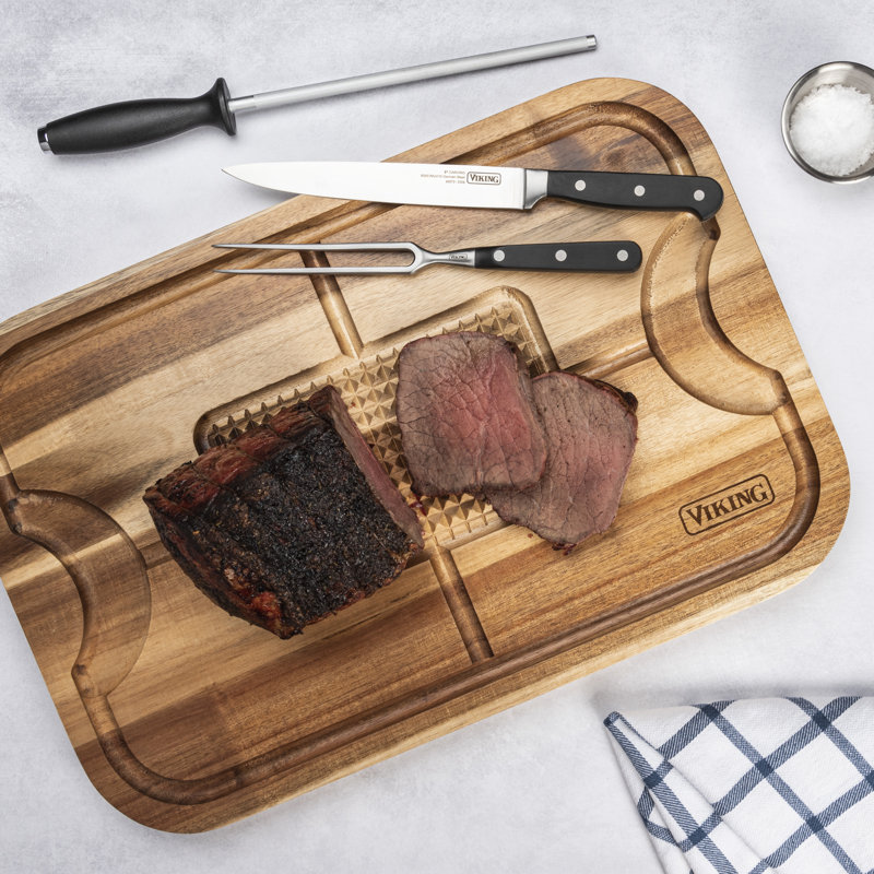 Viking Acacia Carving Board with 3-Piece Carving Set
