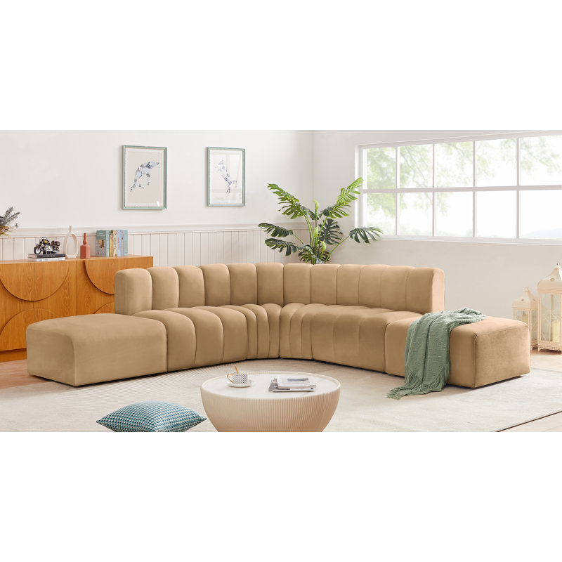 Issic Upholstered Curved Sectional with Ottoman Reversible, Camel Velvet
