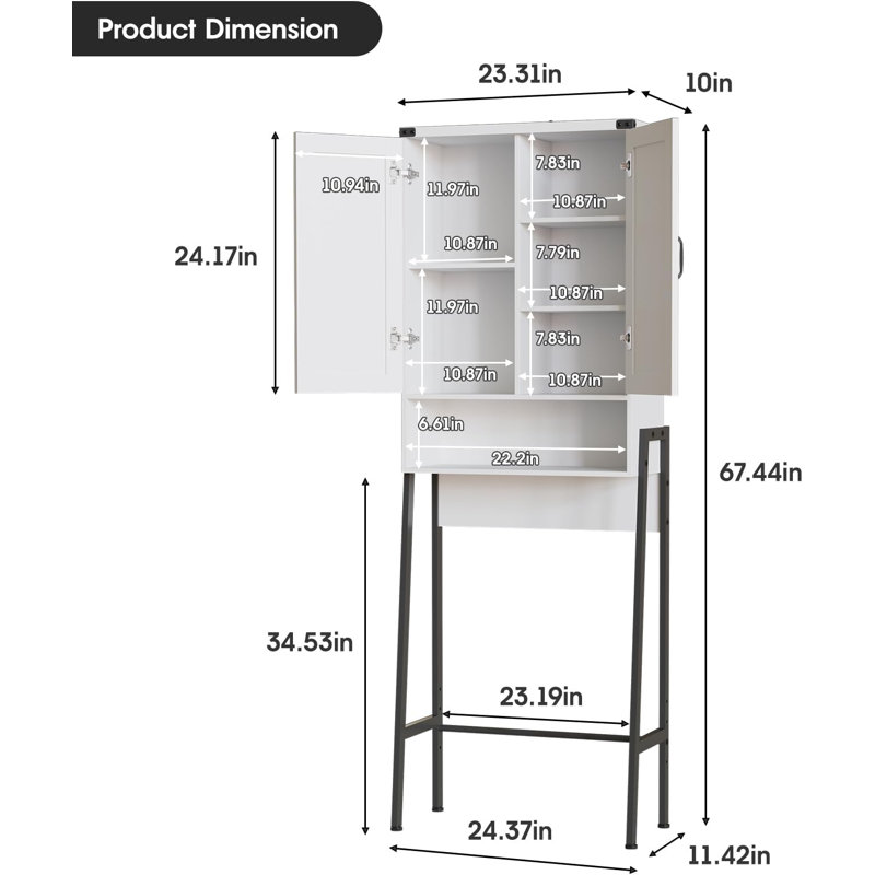 Over The Toilet Storage Cabinet with 2-Door, White
