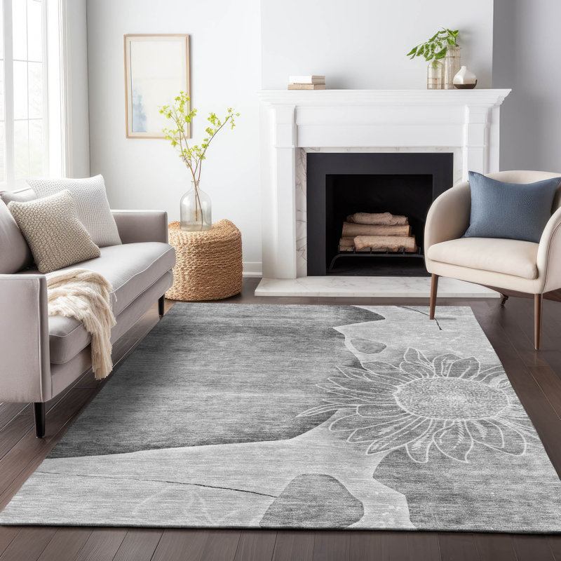 Premium Machine Washable Prisco Gray Rug, Rectangle 2'6" x 3'10"