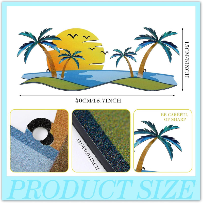 Coastal Palm Tree Metal Wall Art – Tropical Sunset Wall Décor For Indoor Outdoor