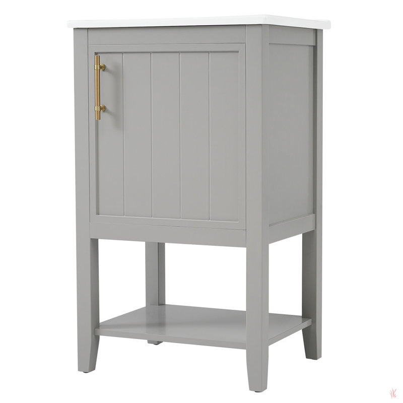 Meuble-lavabo de 20 po avec lavabo, armoire de salle de bain avec porte à fermeture douce, support de rangement et tablette ouverte