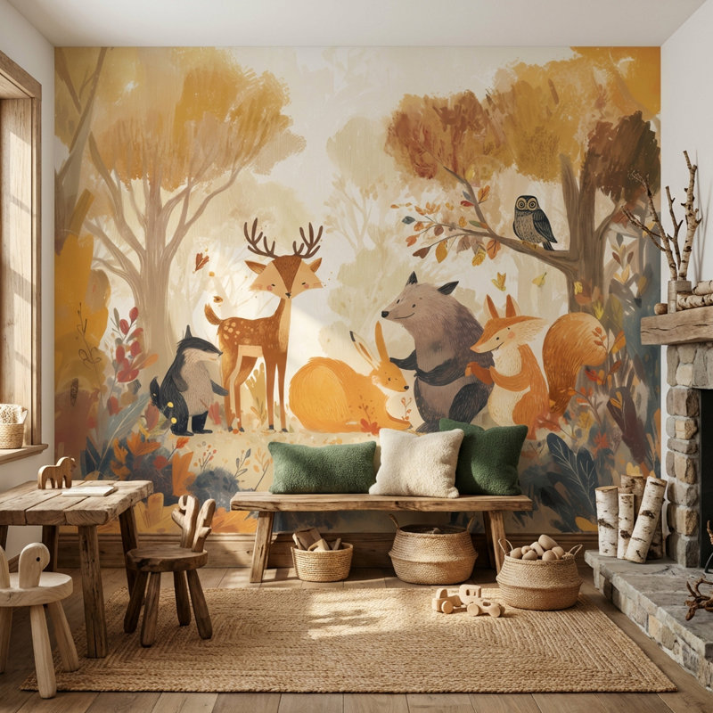 Papier peint animaux Woodland, L: 112 po x H: 72 po, Peler et coller