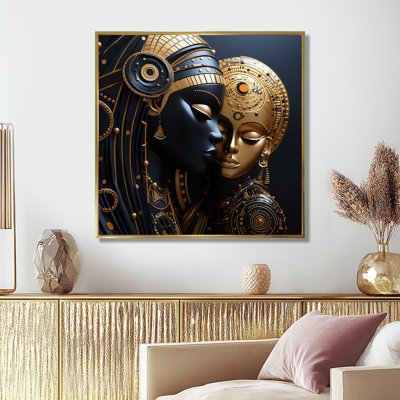 Cubism black and gold African Mother  II - Woman African American Framed Wall Art