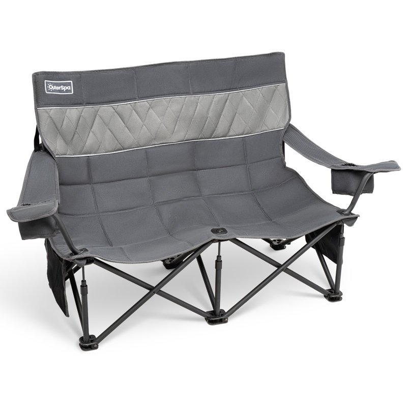 Oversized Double Camping Chair, Heavy Duty Camping Loveseat for Adult, Outdoor Folding Couch Supports 600 lbs, Gray