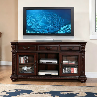 Meuble télé vintage en bois massif à 3 tiroirs