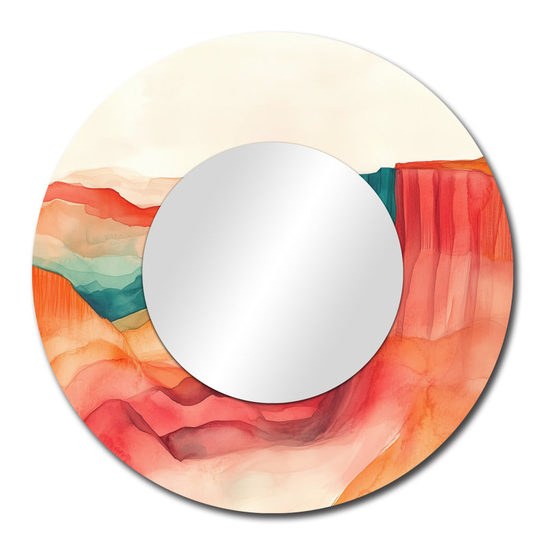 Falaises aux teintes vertes mélangeant des canyons rouges - miroir mural décoratif moderne, impression sur métal, 29" x 29"