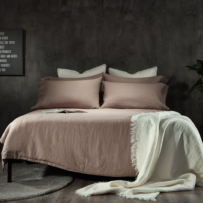 Ensemble de literie en lin, Rose Bermuda, Ensemble de draps pour très grand lit avec 2 taie
