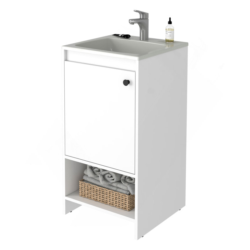 Meuble-lavabo autoportant Chariot, une tablette ouverte, Blanc