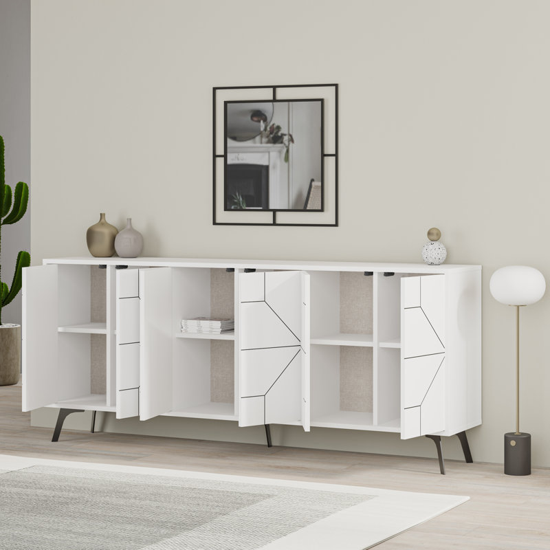 183cm Wide Modern Geometric Sideboard Storage with Push-to-open Doors, White