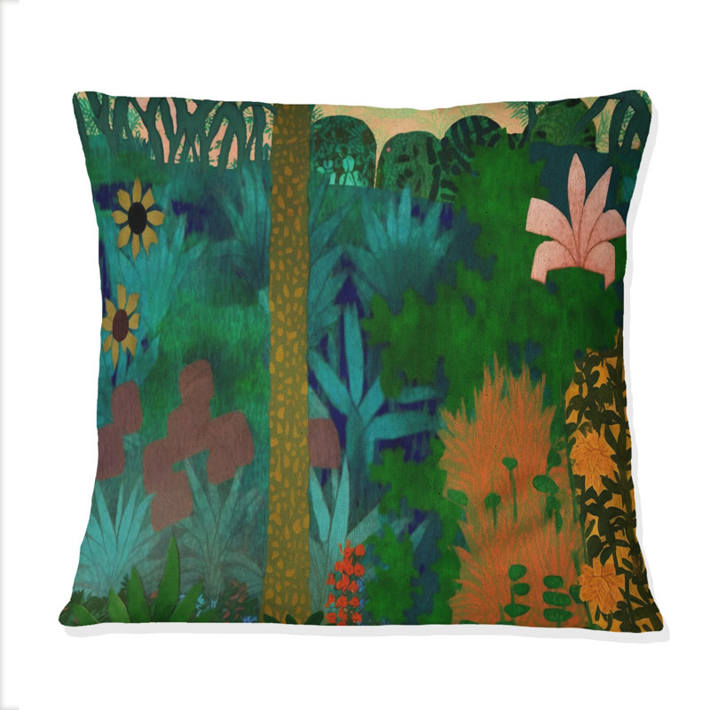 Blossoming And Vibrant Jungle Flora VII - Forest Printed Throw Pillow