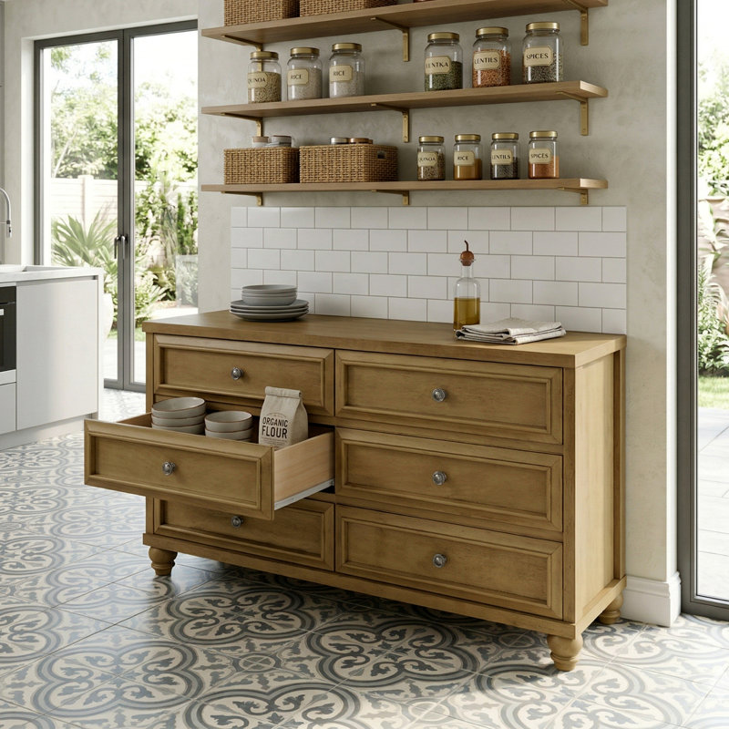 Commode 6 tiroirs Caskey, Chêne antique