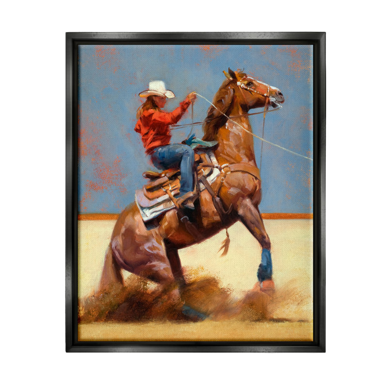 «Cowboy équestre», peinture sur toile flottante par Julie T. Chapman, H 21 po x l 17 po x P 1,7 po