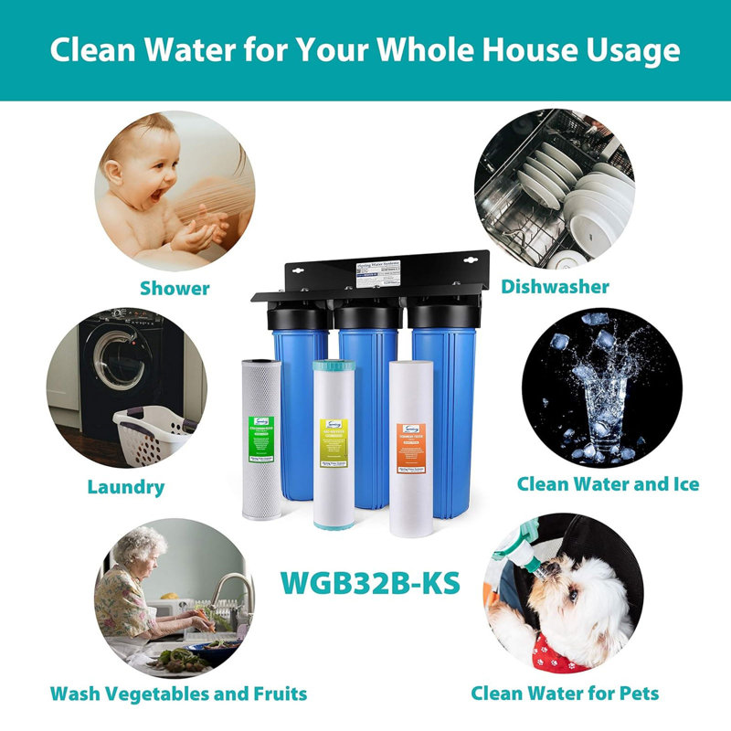 iSpring WGB32B-KS Whole House Water Filter System, Reduces PFOA/PFOS, PFAS, Lead, Chlorine, Chloramine, Sediment, 3-Stage Whole House Water Filtration System
