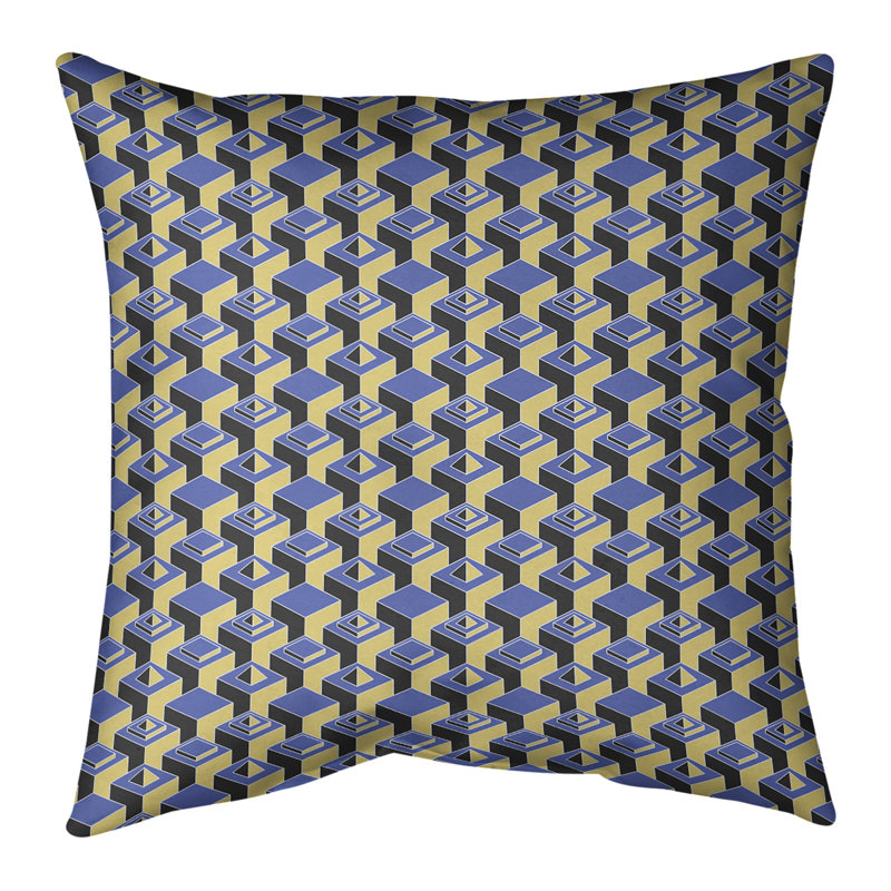 Housse de coussin Skyscrapers, 20 po X 20 po, Petit bleu et jaune, Simili daim