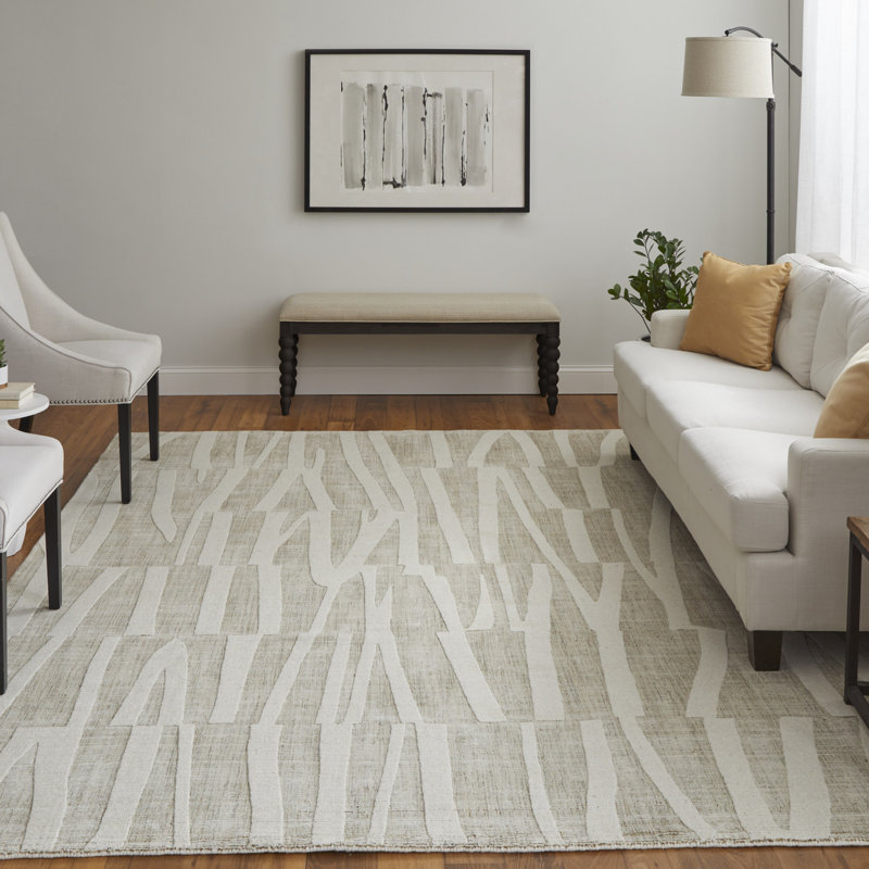Peconic Modern Abstract, Tan/Ivory Area Rug, Rectangle 5' x 8'