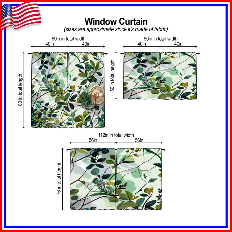 Rideaux de fenêtre à motif de feuilles obscurcissant et obscurcissant - 2 panneaux, 20 po x 60 po - 2 panneaux