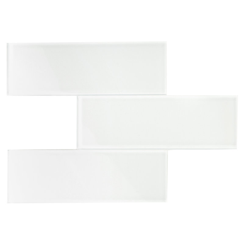 3" x 9" Glass Subway Tile, Bright White