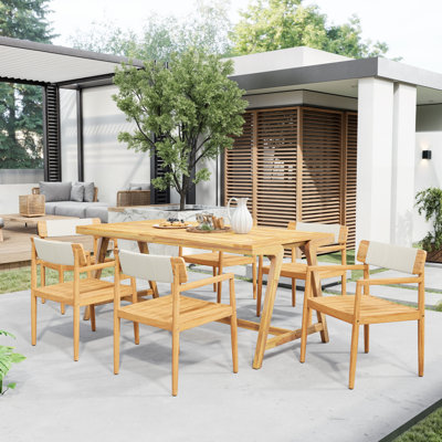 Oris Outdoor 7-Piece Acacia Wood Woven Rope Dining Set