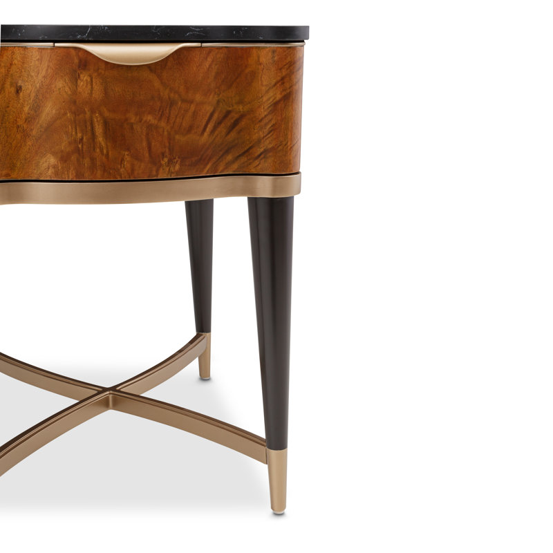 Malibu Crest Marble End Table, Black Top/Crotch Mahogany Base