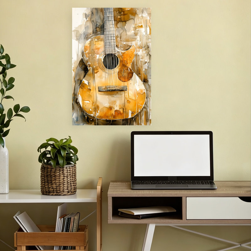 Aquarelle, guitare acoustique, art mural classique rustique abstrait, H 18 po x l 12 po