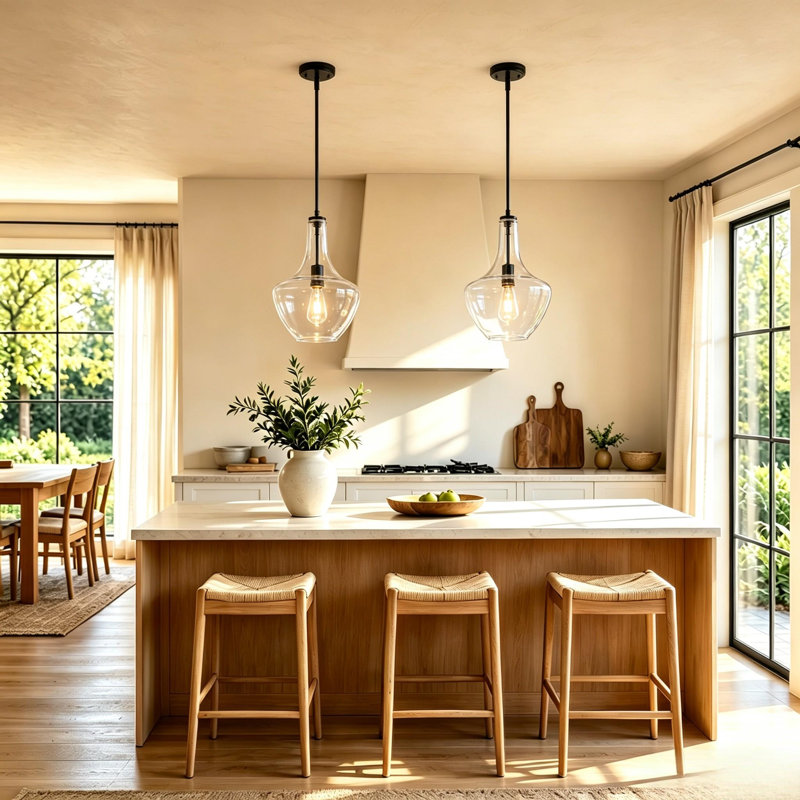 Luminaire suspendu en verre transparent à 1 lumière pour salle à manger Meltzer, Noir mat