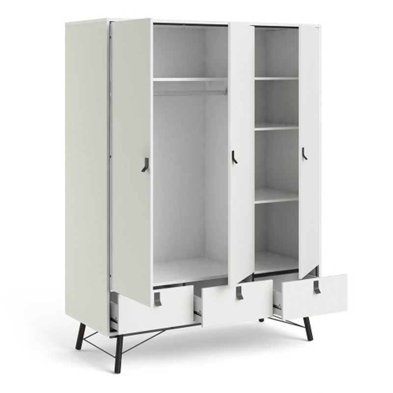 Adakras 3 Door Solid Wood Wardrobe, White