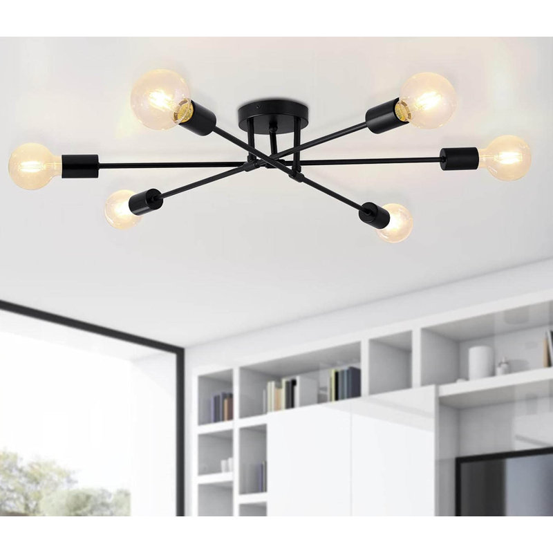 Plafonnier semi-encastré 6 lumières Modern Spoutnik, Noir