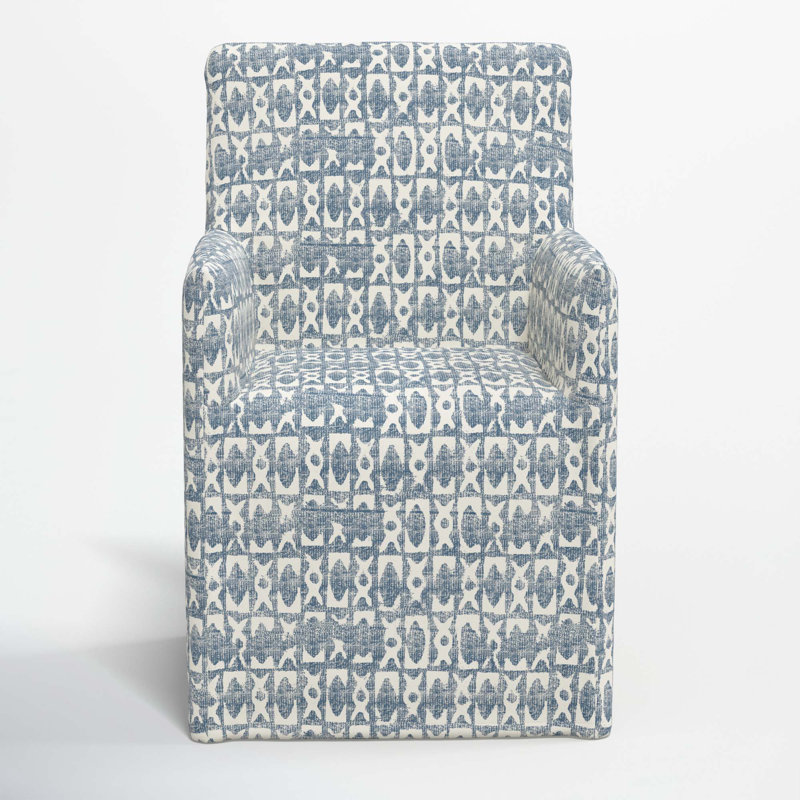 Ivanka 20'' H Cotton Upholstered Armchair, Texture Block Blue