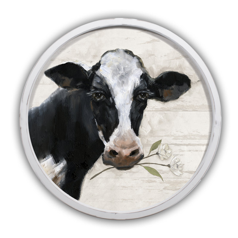 Cow Portrait Round Framed Print, White