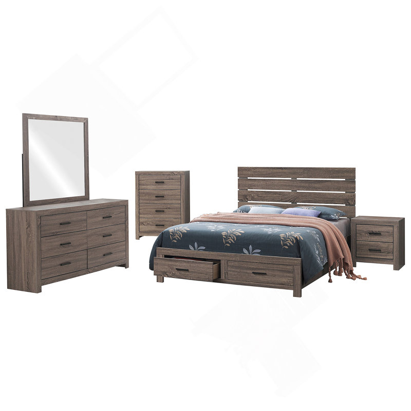Ensemble de chambre avec grand lit 5 pièces Barrel Oak, 5 pièces : Lit, table de chevet, commode, Commode