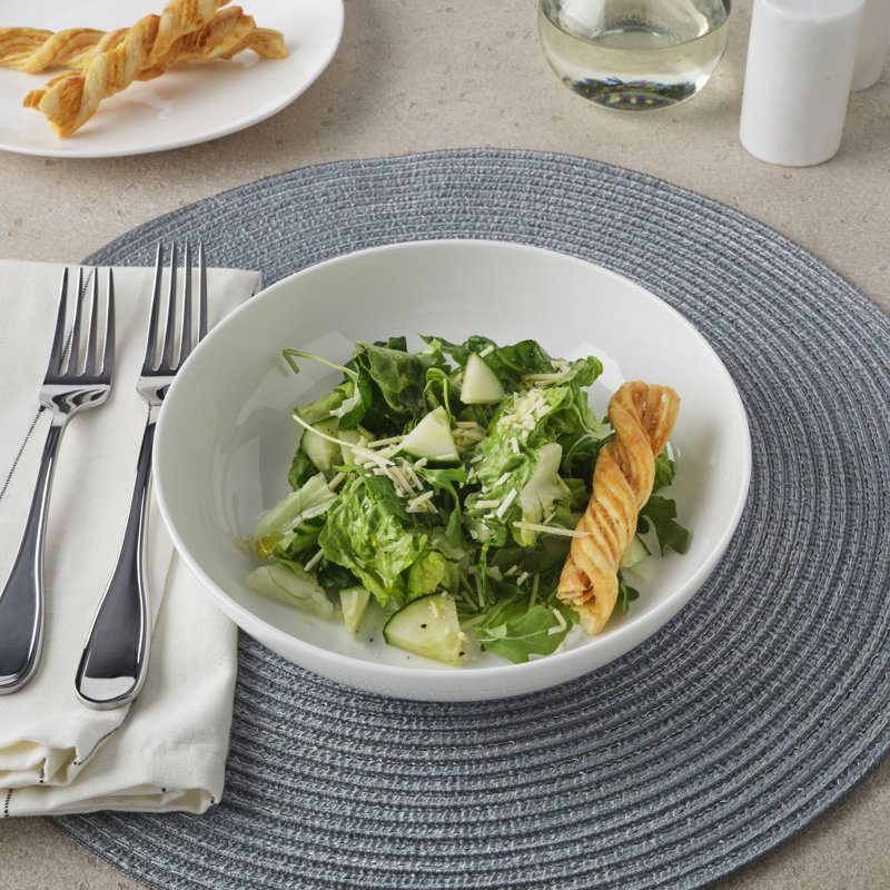 Minimalist White Ceramic Pasta and Salad Bowl Set of Four