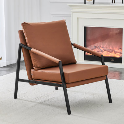 Fauteuil d'appoint moderne en similicuir, fauteuil rembourré avec structure en métal noir, chaise d'appoint de style industriel du milieu du siècle pour salon, chambre ou bureau