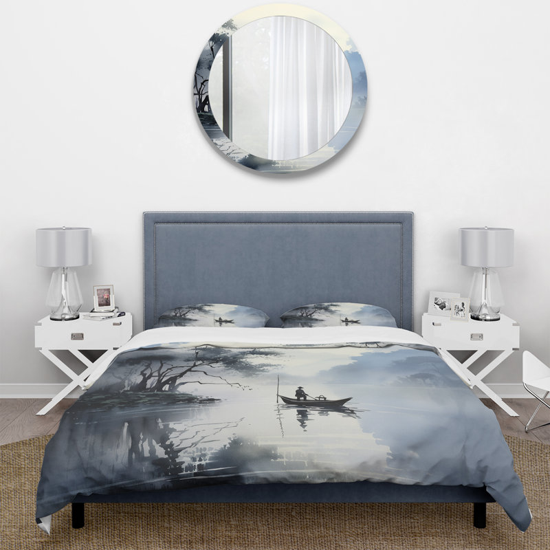 Ensemble de housse de couette Asian Art Ink Lake II - People - Microfibre polyester