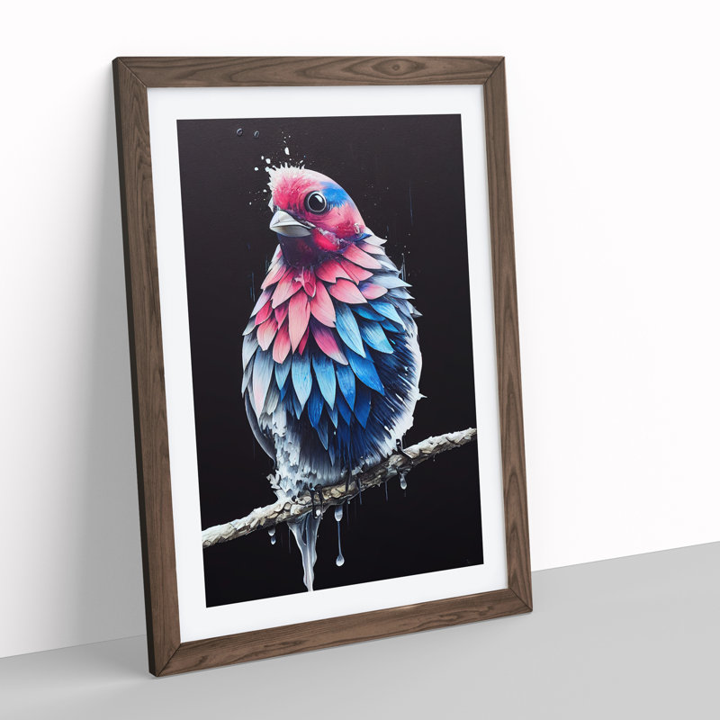 Bird Paint Drips No.4 - Wall Art, 64cm H x 46cm W x 2cm D, Walnut, White