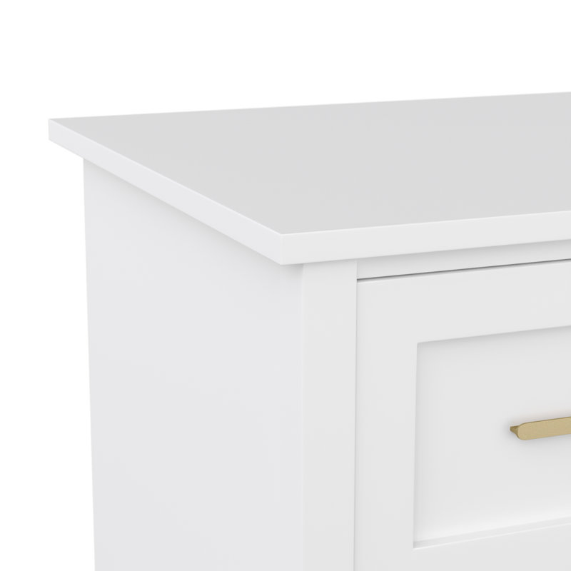 White Wood Home Office Desk with Brass Hardware and Storage