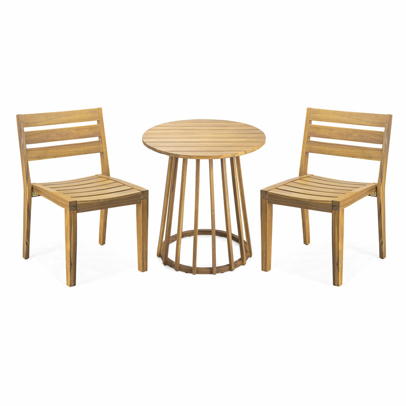 Ensemble de salle à manger d'extérieur en bois d'acacia 3 pièces, ensemble bistro rond, teck