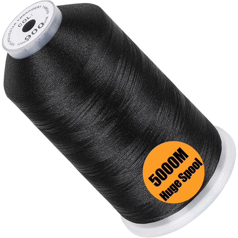 Bobine simple unique 5000M chaque fil de machine à broder en polyester 40WT pour machines commerciales et domestiques - Noir