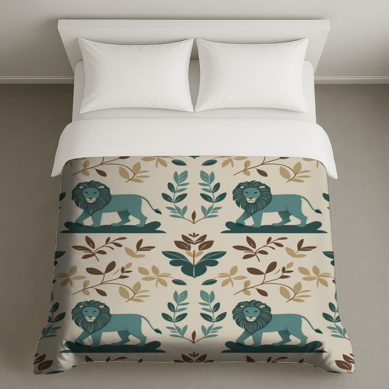 Lion avec housses de couette à motif de feuilles, Lit simple