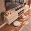 Meuble télé mural suspendu Desmone 71 po moderne avec rangement pour téléviseurs jusqu'à 80 po (203 cm), beige travertin-111925897-137928911