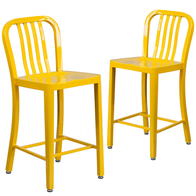 Indoor/Outdoor Commercial Grade Metal Modern Barstools (Set of 2) by Flash Furniture, Yellow, Counter Stool (24" Seat Height)