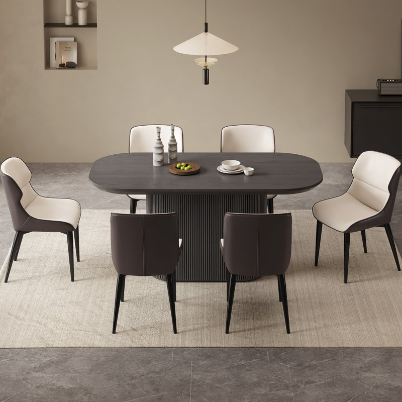 62.99" Modern Oval Black Dining Table Set with 6 Chairs for Kitchen, Bar, Living Room, 29.64"H x 62.99"L x 33.46"W